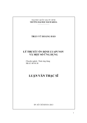 Luận văn thạc sĩ toán ứng dụng lý thuyết ổn định lyapunov và một số ứng dụng