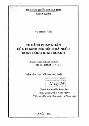 Luận văn thạc sĩ luật học tư cách pháp nhân của doanh nghiệp nhà nước hoạt động kinh doanh