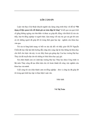 Luận văn thạc sĩ xây dựng công trình thủy sử dụng số liệu quan trắc để đánh giá an toàn đập bê tông