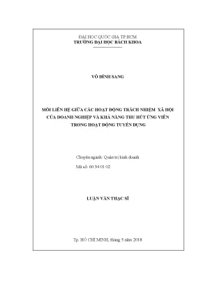 Luận văn thạc sĩ quản trị kinh doanh mối quan hệ giữa các hoạt động trách nhiệm xã hội của doanh nghiệp và khả năng thu hút ứng viên trong hoạt động tuyển dụng