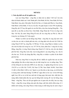 Luận văn thạc sĩ khoa học môi trường nghiên cứu đánh giá nguyên nhân và hiện trạng ô nhiễm môi trường nước sông nhuệ sông đáy và đề xuất các giải pháp giảm thiểu ô nhiễm