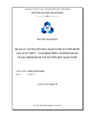 Luận văn thạc sĩ quản lý môi trường quản lý tài nguyên đất ngập nước ở vườn quốc gia xuân thủynam định trên cơ sở đánh giá về giá trị kinh tế tài nguyên đất ngập nước
