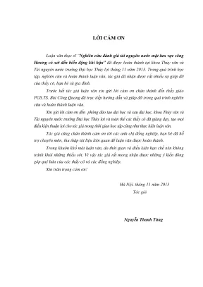 Luận văn thạc sĩ thủy văn học nghiên cứu đánh giá tài nguyên nước mặt lưu vực sông hương có xét đến biến động khí hậu