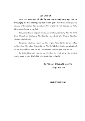 Luận văn thạc sĩ xây dựng công trình thủy phân tích kết cấu ổn định của nhà máy thủy điện chịu tải trọng động đất theo phương pháp lịch sử thời gian