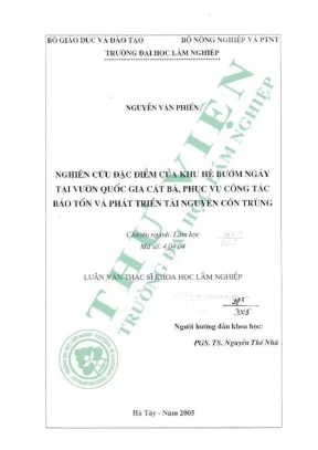 Luận văn thạc sĩ khoa học lâm nghiệp nghiên cứu đặc điểm của khu hệ bướm ngày tại vườn quốc gia cát bà phục vụ công tác bảo tồn và phát triển tài nguyên côn trùng
