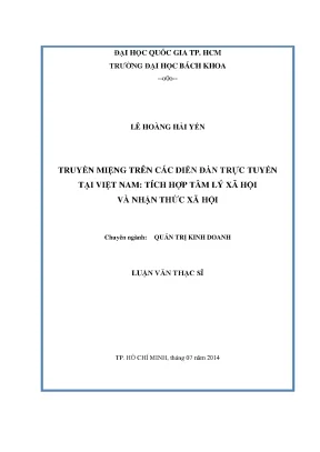 Luận văn thạc sĩ quản trị kinh doanh truyền miệng trên các diễn đàn trực tuyến tại việt nam tích hợp tâm lý xã hội và nhận thức xã hội
