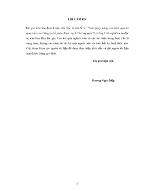 Luận văn thạc sĩ quản lý kinh tế giải pháp nâng cao hiệu quả sử dụng vốn của công ty cổ phần nước sạch thái nguyên
