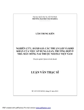 Luận văn thạc sĩ quản trị kinh doanh nghiên cứu đánh giá các thuận lợi và khó khăn của việc áp dụng lean trường hợp ở nhà máy đồng nai thuộc nestle việt nam