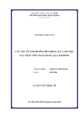 Luận văn thạc sĩ quản trị kinh doanh các yếu tố ảnh hưởng đến động lực làm việc của nhân viên ngân hàng tại lâm đồng