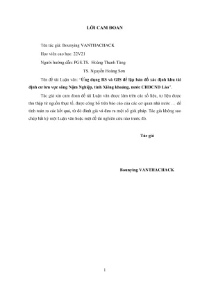 Luận văn thạc sĩ thủy văn học ứng dụng rs và gis để lập bản đồ xác định khu tái định cư lưu vực sông nậm nghiệp tỉnh xiêng khoảng nước cộng hòa nhân dân lào