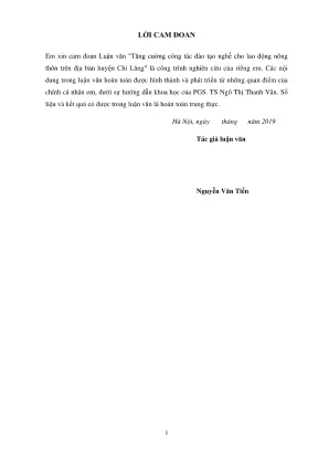 Luận văn thạc sĩ quản lý kinh tế tăng cường công tác đào tạo nghề cho lao động nông thôn trên địa bàn huyện chi lăng