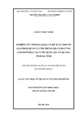 Luận văn thạc sĩ quản lý tài nguyên rừng nghiên cứu tính đa dạng và đề xuất một số giải pháp quản lý côn trùng bộ cánh cứngcoleoptera tại vườn quốc gia vũ quang tỉnh hà tĩnh
