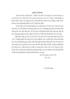Luận văn thạc sĩ thủy văn học nghiên cứu tính toán ngập lụt và ảnh hưởng của nó đến hạ du hồ chứa khe tân trong trường hợp xả lũ và vỡ đập