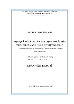 Luận văn thạc sĩ kỹ thuật môi trường hiệu quả xử lý co của vật liệu cuo cải tiến trên chất mang oms2 ở nhiệt độ thấp