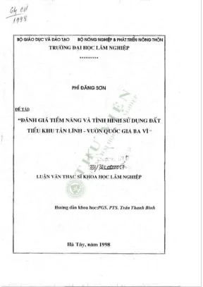 Luận văn thạc sĩ khoa học lâm nghiệp đánh giá tiềm năng và tình hình sử dụng đất tiểu khu tản lĩnh vườn quốc gia ba vì
