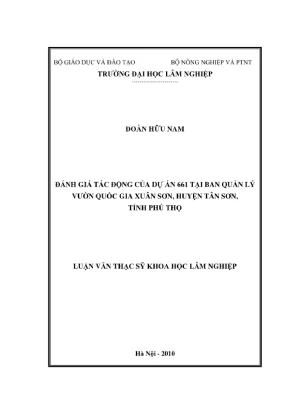 Luận văn thạc sĩ khoa học lâm nghiệp đánh giá tác động của dự án 661 tại ban quản lý vườn quốc gia xuân sơn huyện tân sơn tỉnh phú thọ