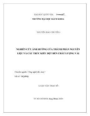 Luận văn thạc sĩ công nghệ dệt may nghiên cứu ảnh hưởng của thành phần nguyên liệu và cấu trúc kiểu dệt đến chất lượng vải cào french terry