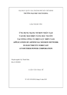 Luận văn thạc sĩ kỹ thuật điện ứng dụng mạng nơ ron nhân tạo vào dự báo điện năng đầu nguồn tại tổng công ty điện lực miền nam