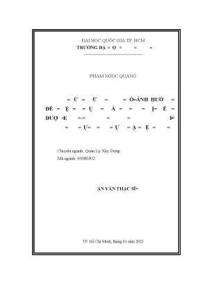 Luận văn thạc sĩ quản lý xây dựng nghiên cứu những nhân tố ảnh hưởng đến việc áp dụng quản lý giá trị kiếm được evm earned value management trong các dự án xây dựng tại việt nam