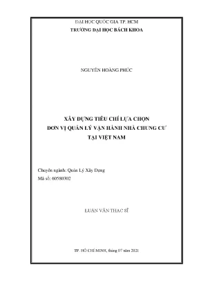 Luận văn thạc sĩ quản lý xây dựng xây dựng tiêu chí lựa chọn đơn vị quản lý vận hành nhà chung cư tại việt nam