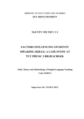 Luận văn thạc sĩ lý thuyết và phương pháp giảng dạy tiếng anh factors influencing students speaking skills a case study at tuy phuoc 3 high school