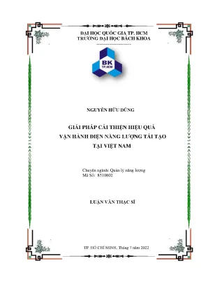 Luận văn thạc sĩ quản lý năng lượng giải pháp cải thiện hiệu quả vận hành điện năng lượng tái tạo tại việt nam