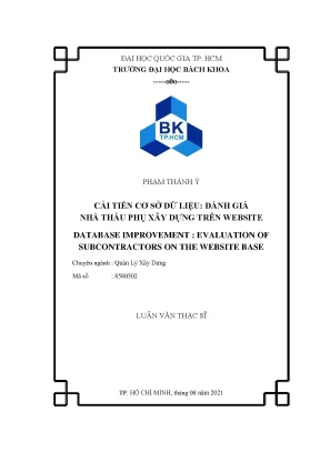 Luận văn thạc sĩ quản lý xây dựng cải tiến cơ sở dữ liệu đánh giá nhà thầu phụ xây dựng trên website