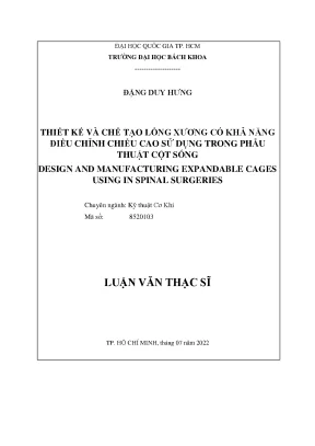 Luận văn thạc sĩ kỹ thuật cơ khí thiết kế và chế tạo lồng xương có khả năng điều chỉnh chiều cao sử dụng trong phẫu thuật cuộc sống