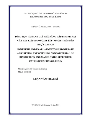 Luận văn thạc sĩ kỹ thuật môi trường tổng hợp và đánh giá khả năng hấp phụ nitrat của vật liệu nano oxit sắt magie trên nền nhựa cation