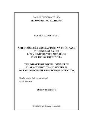 Luận văn thạc sĩ quản trị kinh doanh ảnh hưởng của các đặc điểm và chức năng thương mại xã hội lên ý định tiếp tục mua hàng thời trang trực tuyến