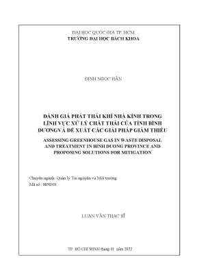 Luận văn thạc sĩ quản lý tài nguyên và môi trường đánh giá phát thải khí nhà kính trong lĩnh vực xử lý chất thải của tỉnh bình dương và đề xuất các giải pháp giảm thiểu