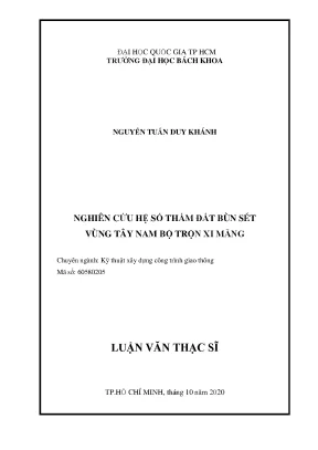 Luận văn thạc sĩ kỹ thuật xây dựng nghiên cứu hệ số thấm đất bùn sét vùng tây nam bộ trộn xi măng