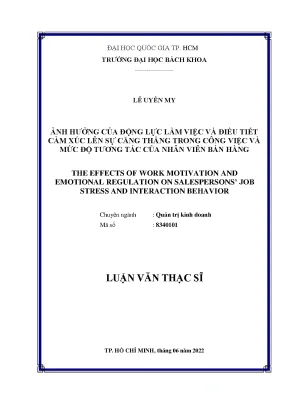 Luận văn thạc sĩ quản trị kinh doanh ảnh hưởng của động lực làm việc và điều tiết cảm xúc lên sự căng thẳng trong công việc và mức độ tương tác của nhân viên bán hàng