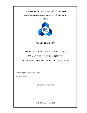 Luận văn thạc sĩ quản lý xây dựng tối ưu hóa giá điện đấu thầu điện và xác định hiệu quả đầu tư dự án năng lượng tái tạo tại việt nam