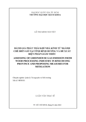 Luận văn thạc sĩ quản lý tài nguyên và môi trường đánh giá phát thải khí nhà kính từ ngành chế biến gỗ tại tỉnh bình dương và đề xuất biện pháp giảm thiểu