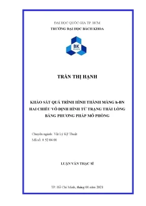 Luận văn thạc sĩ vật lý kỹ thuật khảo sát quá trình hình thành màng hbn hai chiều vô định hình từ trạng thái lỏng bằng phương pháp mô phỏng