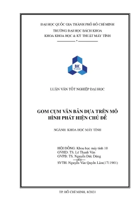 Luận văn tốt nghiệp khoa học máy tính gom cụm văn bản dựa trên mô hình phát hiện chủ đề