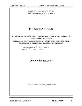 Luận văn thạc sĩ kỹ thuật điện vận hành tối ưu lưới điện cao thế có xét đến ảnh hưởng của năng lượng mặt trời