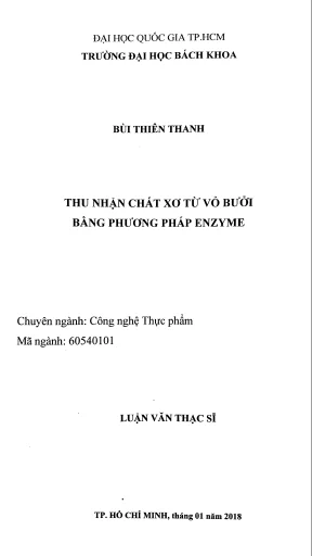 Luận văn thạc sĩ công nghệ thực phẩm thu nhận chất xơ từ vỏ bưởi bằng phương pháp enzyme