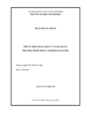 Luận văn thạc sĩ kỹ thuật cơ khí tối ưu hóa máy gọt củ năng bằng phương pháp thực nghiệm taguchi