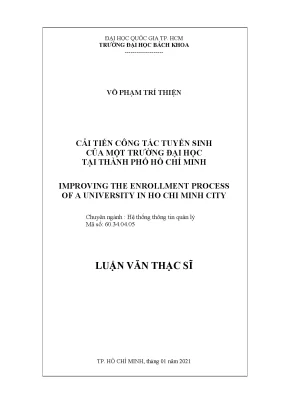 Luận văn thạc sĩ hệ thống thông tin quản lý cải tiến công tác tuyển sinh của một trường đại học tại thành phố hồ chí minh