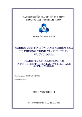 Luận văn thạc sĩ toán ứng dụng nghiên cứu tính ổn định nghiệm của hệ phương trình vitích phân và ứng dụng
