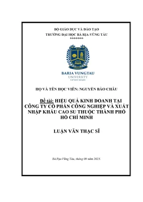 Luận văn thạc sĩ hiệu quả sản xuất kinh doanh của công ty cổ phần công nghiệp và xuất nhập khẩu cao su