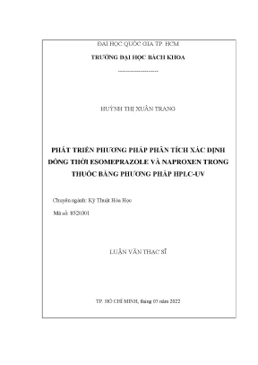 Luận văn thạc sĩ kỹ thuật hóa học phát triển phương pháp phân tích xác định đồng thời esomeprazole và naproxen trong thuốc bằng phương pháp hplcuv