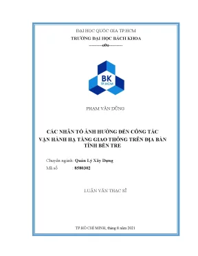 Luận văn thạc sĩ quản lý xây dựng các nhân tố ảnh hưởng đến công tác vận hành hạ tầng giao thông trên địa bàn tỉnh bến tre