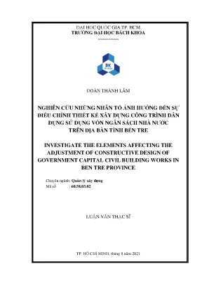 Luận văn thạc sĩ quản lý xây dựng nghiên cứu những nhân tố ảnh hưởng đến sự điều chỉnh thiết kế xây dựng công trình dân dụng sử dụng vốn ngân sách nhà nước trên địa bàn tỉnh bến tre
