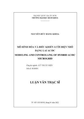 Luận văn thạc sĩ kỹ thuật điện mô hình hóa và điều khiển lưới điện nhỏ dạng lai ac