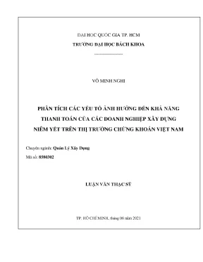 Luận văn thạc sĩ quản lý xây dựng phân tích các yếu tố ảnh hưởng đến khả năng thanh toán của các doanh nghiệp xây dựng niêm yết trên thị trường chứng khoán việt nam