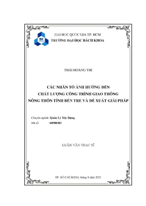 Luận văn thạc sĩ quản lý xây dựng các nhân tố ảnh hưởng đến chất lượng công trình giao thông nông thôn tỉnh bến tre và đề xuất giải pháp