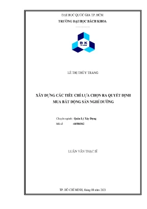 Luận văn thạc sĩ quản lý xây dựng  xây dựng các tiêu chí lựa chọn ra quyết định mua bất động sản nghỉ dưỡng